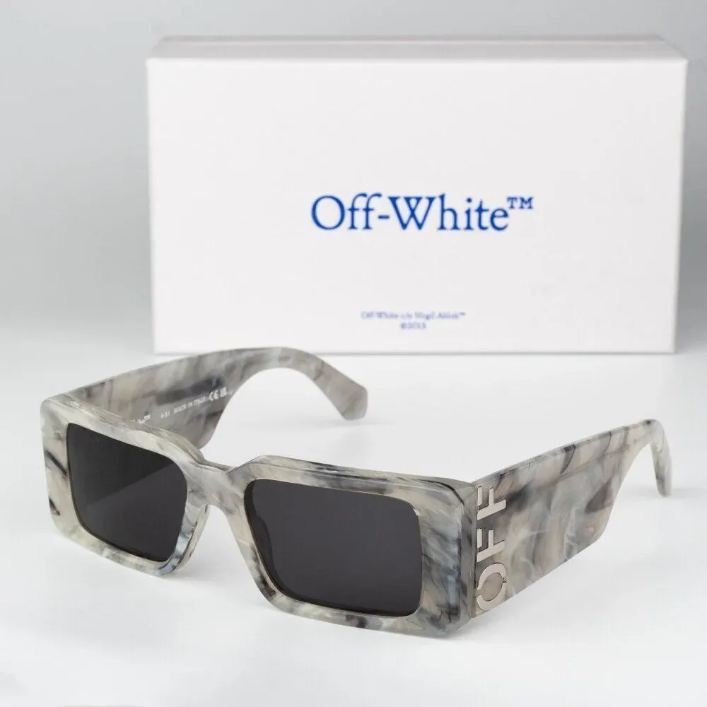 Off-White MILANO Men Sunglasses Marble Grey Square OERI097 0807 NEW AUTHENTIC